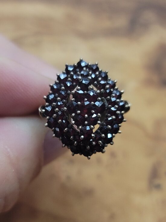 Antique Jewelry - Antique Edwardian Sterling & Bohemian Garnet Cluster Ring